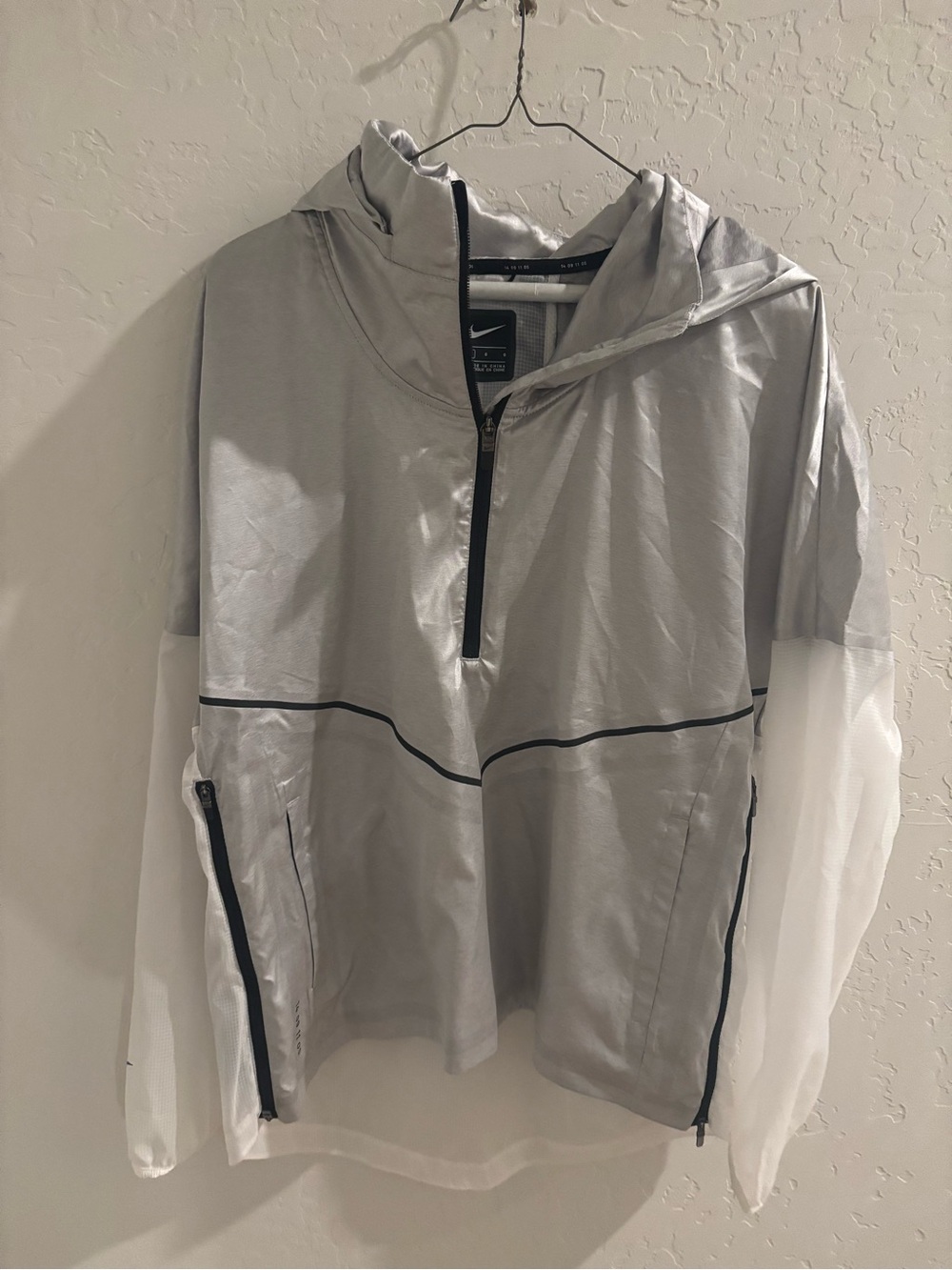 Nike Light Gray/silver and White Half-Zip Hooded reflection pullover